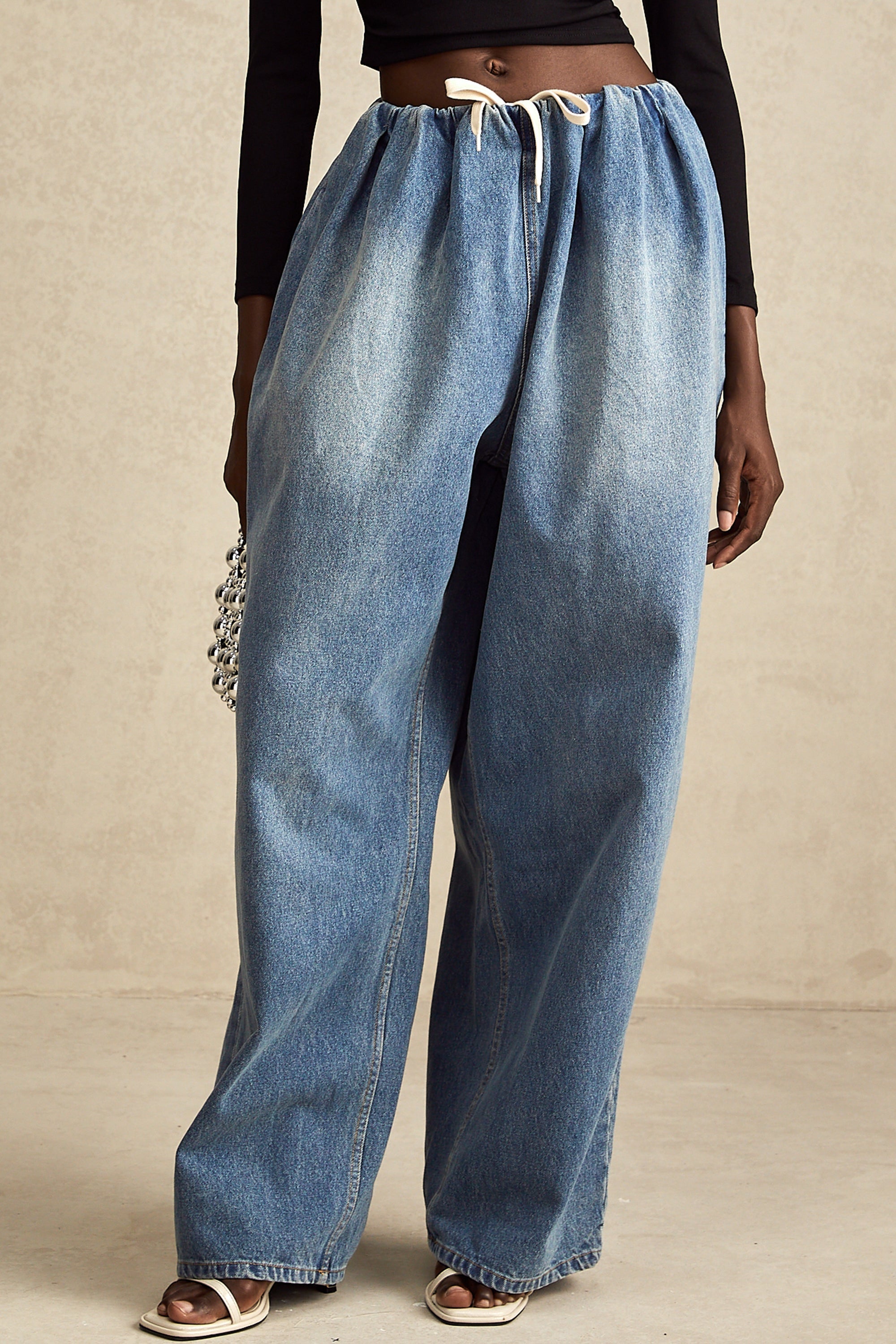 Eulalie Mavi Pilili Alçak Denim Pantolon