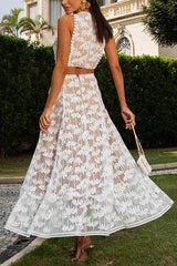 Çiçek Dantel Crop Bluz ve Maxi Etek Seti