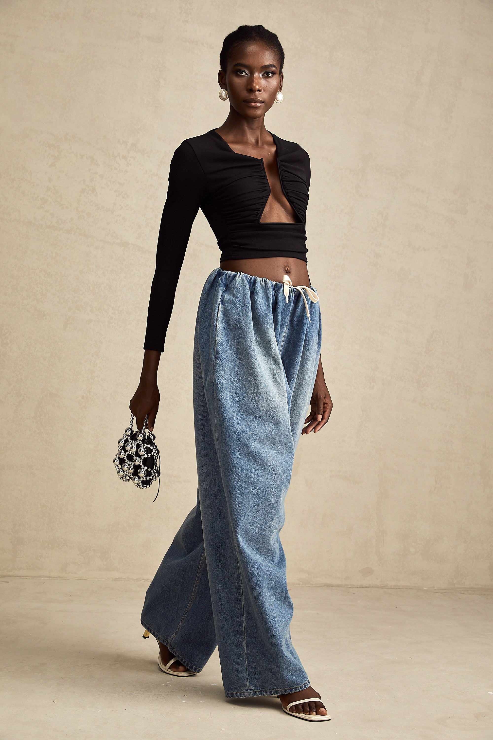 Eulalie Mavi Pilili Alçak Denim Pantolon