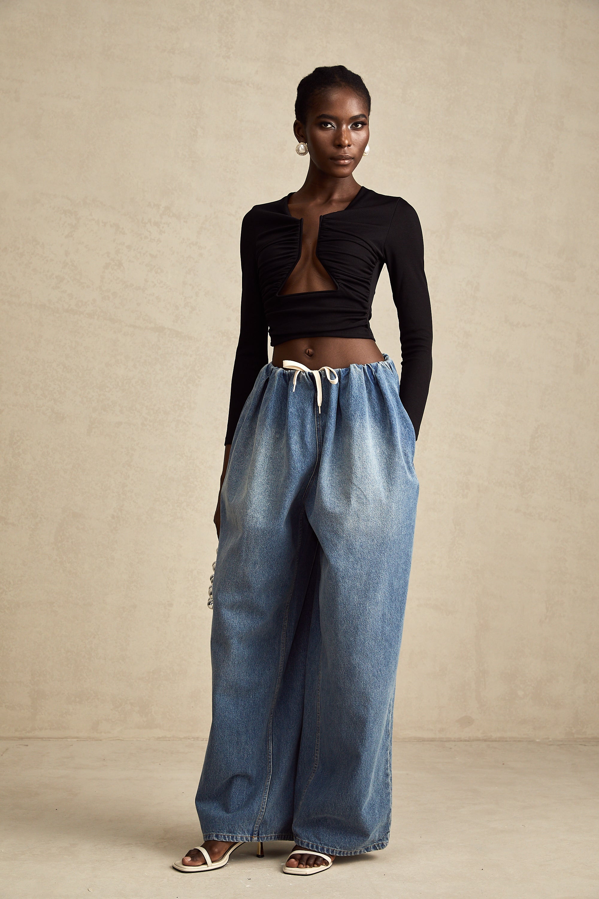 Eulalie Mavi Pilili Alçak Denim Pantolon