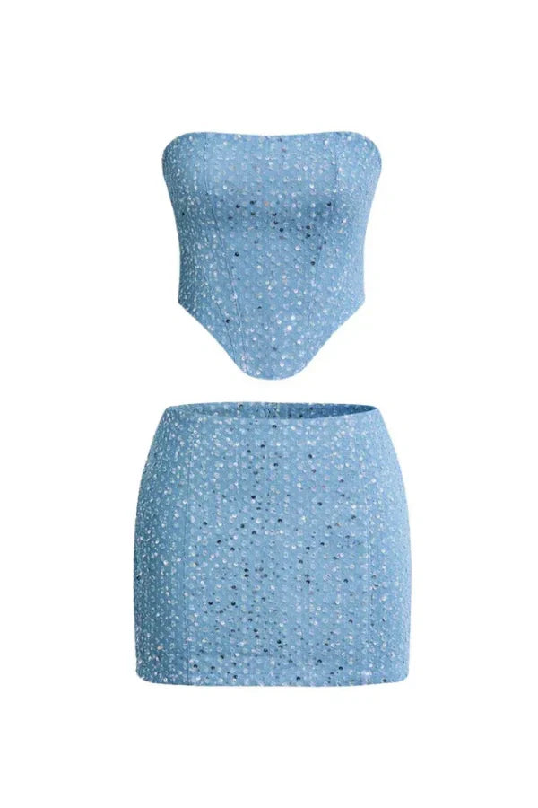 Odessa Işıltılı Etek Üst Set
