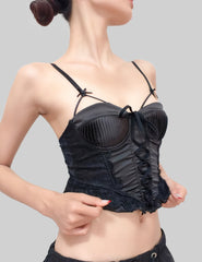 Fransız Kort Stili Saten Korse Bra
