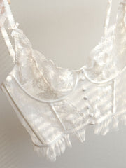 Çiçekli Dantel Örgü Korse Crop Üst