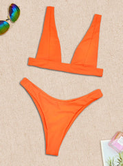 Turuncu Çapraz Bordürlü Bikini Takımı