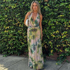 Amélie Sırtı Açık Halter Maxi Elbise