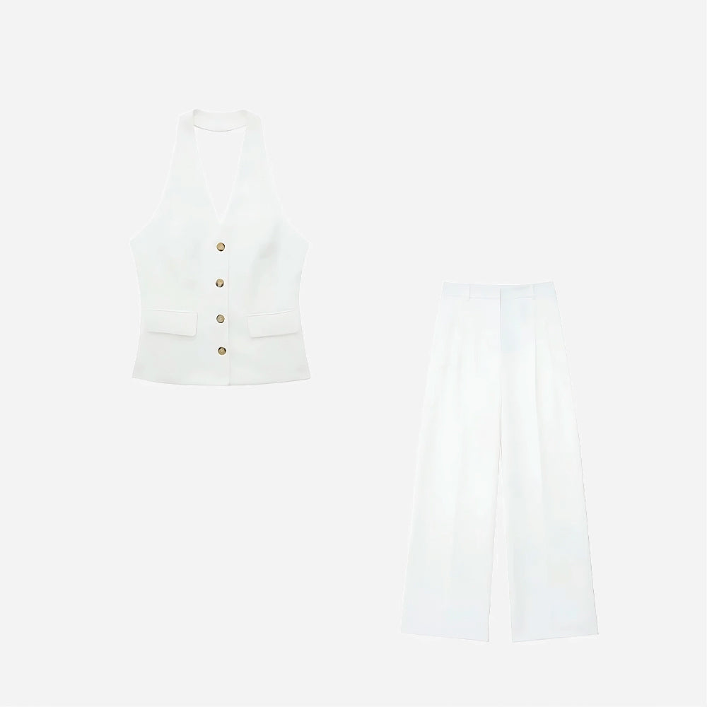 Halter Yaka Yelek ve Pantolon Takımı