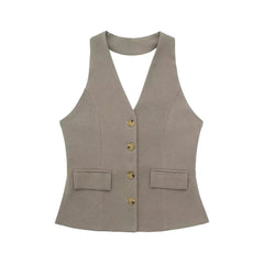 Halter Yaka Yelek ve Pantolon Takımı