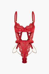 Metalik Zincir Detaylı Dekolteli Büstiyer Bodysuit