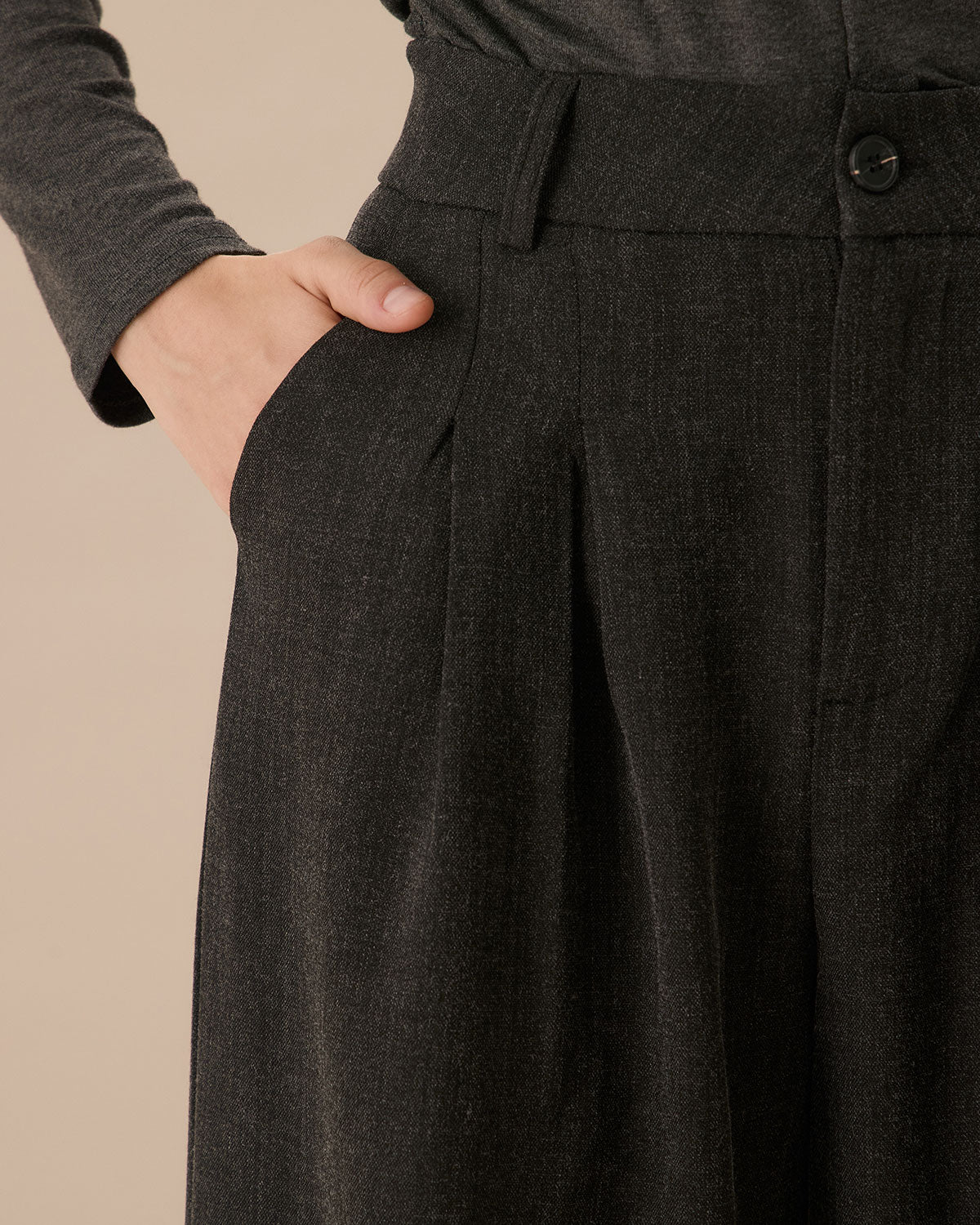 Gri Pileli Düz Geniş Paça Pantolon